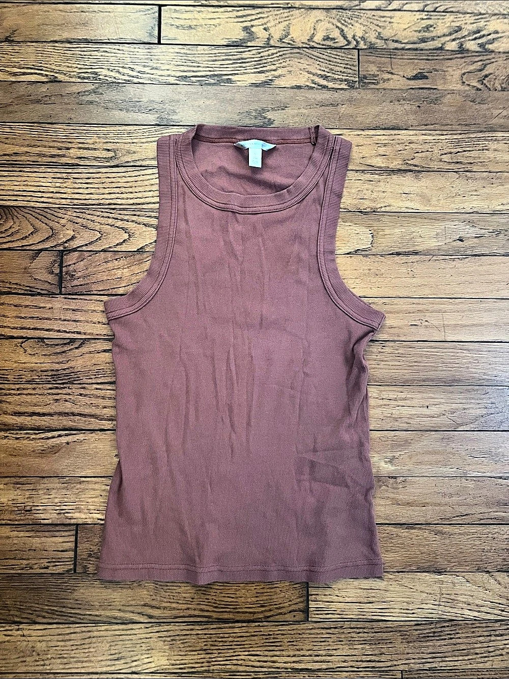 Banana Republic Ribbed Stretch-Cotton Tank Top Brown Small